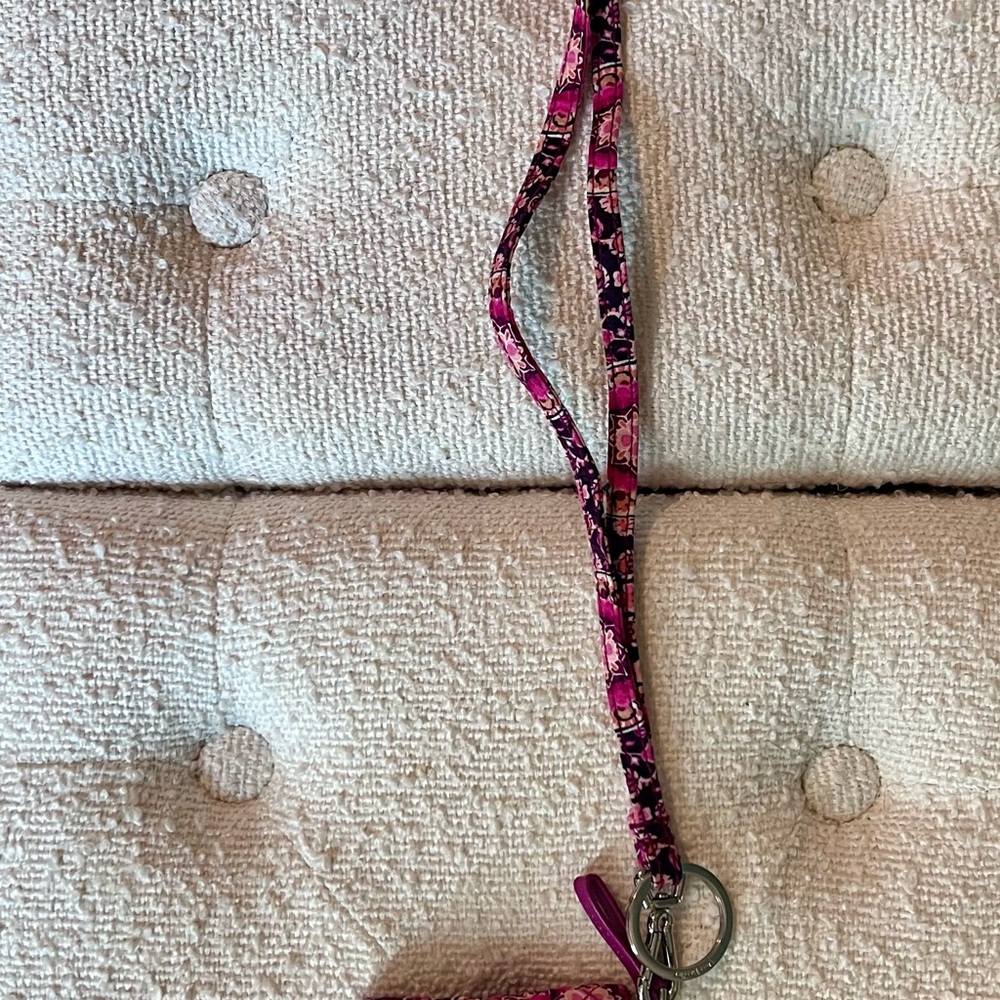 Vera Bradley Pink and Black Print Zip card pouch  Lanyard